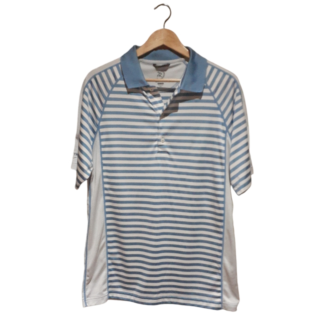 Zero Restriction Tour Series Mens Size Medium Striped Golf Polo Shirt Blue White